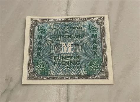 Ww German Half Mark Allied Occupation Currency Germany Banknote