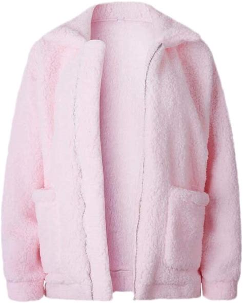 Hande Womens Casual Plush Fleece Zipper Up Outwear Coat Jacket Pink 2x