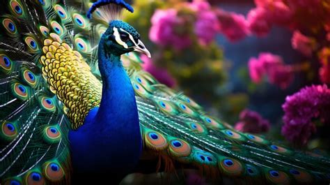 Premium Photo Vibrant Peacock Displaying Its Mesmerizing Plumage