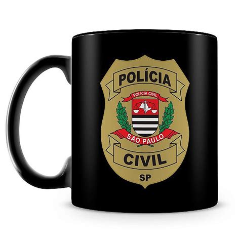 Caneca Polícia Civil de São Paulo 100 Preta Nome Caneca