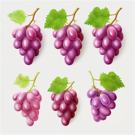 Un Conjunto De Ilustraciones De Dibujos Animados De Uvas Moradas Con