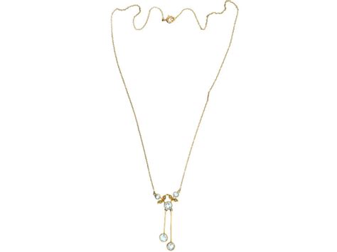 Edwardian 15ct Gold Double Drop Aquamarine And Natural Split Pearl Necklace 378n The Antique