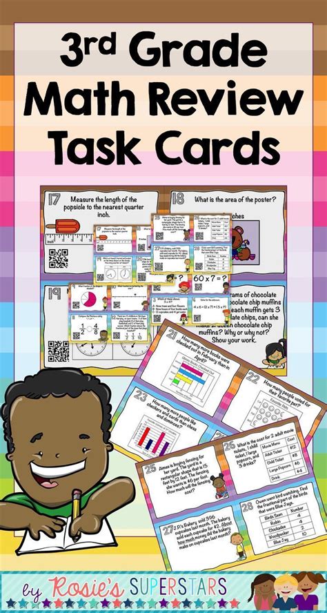 Rd Grade Math Review Task Cards With Optional Qr Codes Third Grade