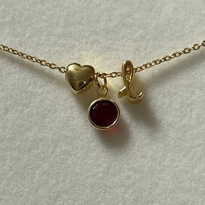 Birthstone Necklace Tiny Letter Necklace Initial & Birthstone Flower Girl Gift Charm Necklace ...