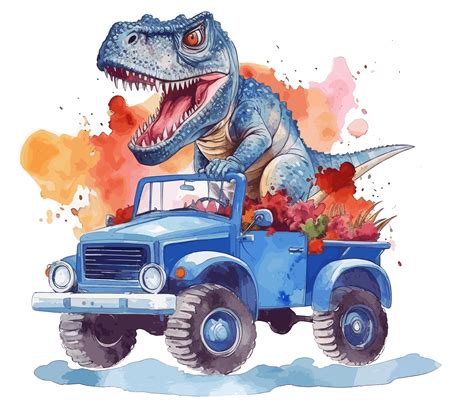 T Rex Riding On Truck Cartoon Dinosaur Characters Driving 23657816 PNG