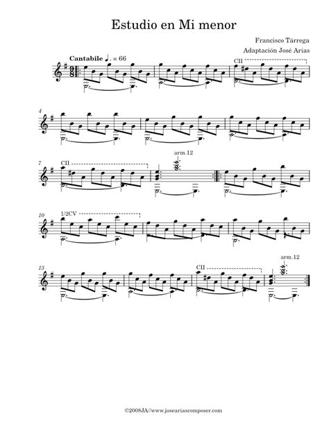 Estudio En Mi Menor Francisco Tárrega Sheet Music For Guitar Solo