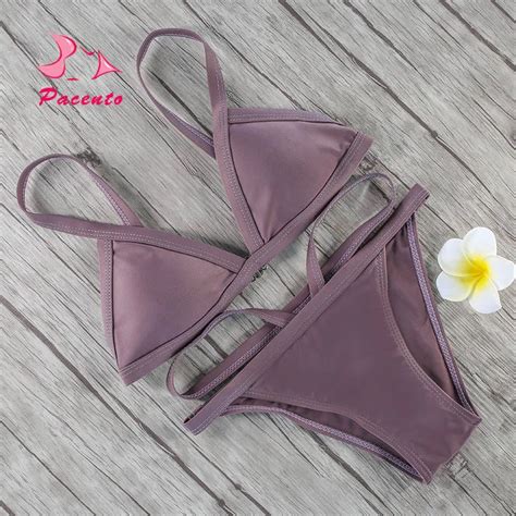 Pacento 2018 Halter Bikini Set Sling sólido traje de baño mujeres 3