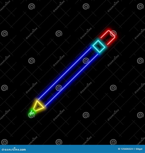 Pencil Neon Sign Bright Glowing Symbol On A Black Background Stock