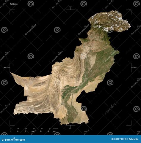 Pakistan Shape On Black Low Res Satellite Stock Illustration