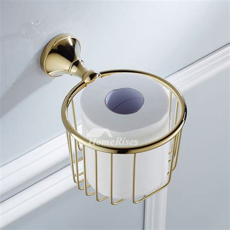 Gold Toilet Paper Roll Holder Polished Brass Paper Basket Bathroom Wall Mounted