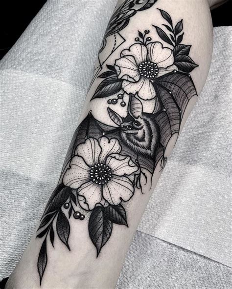 Angelo Parente On Instagram Bat And Flowers Blackcaskettattoo