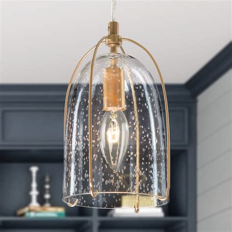 Uolfin Matte Gold With Seeded Glass Moderncontemporary Seeded Glass Bell Led Mini Hanging