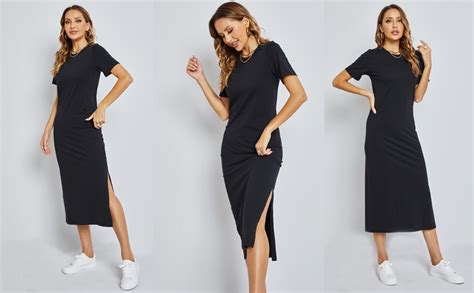 Germinate Maxi T Shirt Dress Women Summer Casual Beach Black Cotton