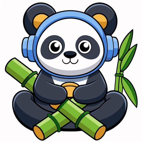 Panda Bonito Jogando Jogo Em Bambu Fone De Ouvido Cone Vetorial De