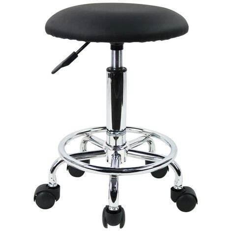 Tabouret Roulant Pivotant Hauteur R Glable En Cuir Pu Coussin Salon