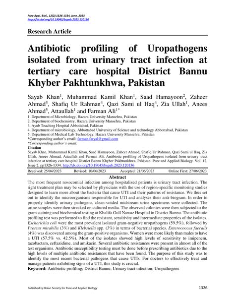 Pdf Antibiotic Profiling Of Uropathogens Isolated From Urinary Tract