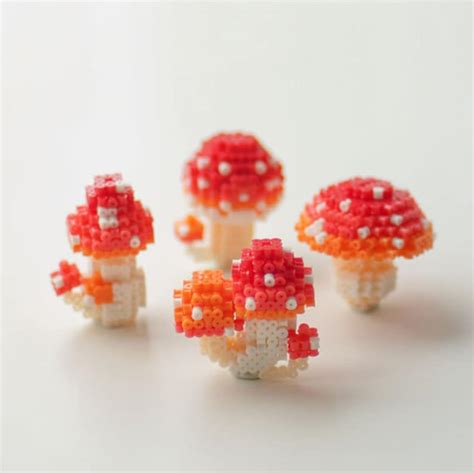 Diy Mini Mushroom 3d Perler Bead Pattern Tutorial Etsy Uk