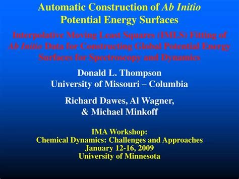 Ppt Automatic Construction Of Ab Initio Potential Energy Surfaces Powerpoint Presentation Id