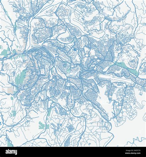 Map of Kigali in Rwanda in blue. Contains layered vector with roads ...