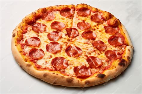 Premium Photo Overhead Shot Of A Pepperoni Pizza On A White Background