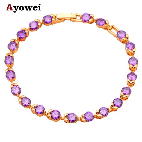 Elegant bracelet Purple crystal Zircon charm Bracelets Gold color ...