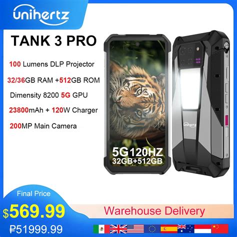 Unihertz Tank 3 Pro 8849 Rugged Smartphone Android 5G With 100 Lumens