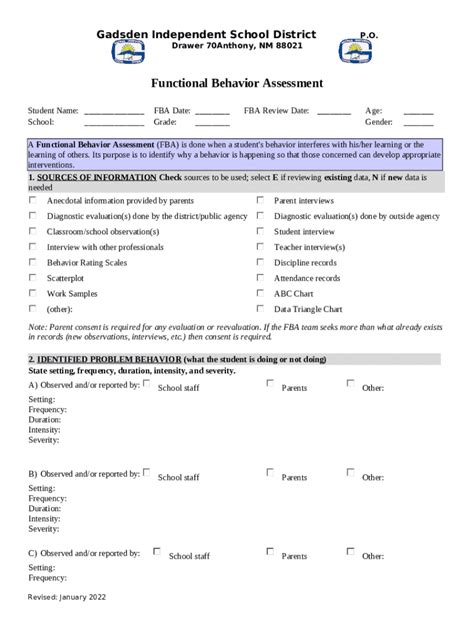 What Is A Functional Behavioral Assessment Fba Doc Template Pdffiller