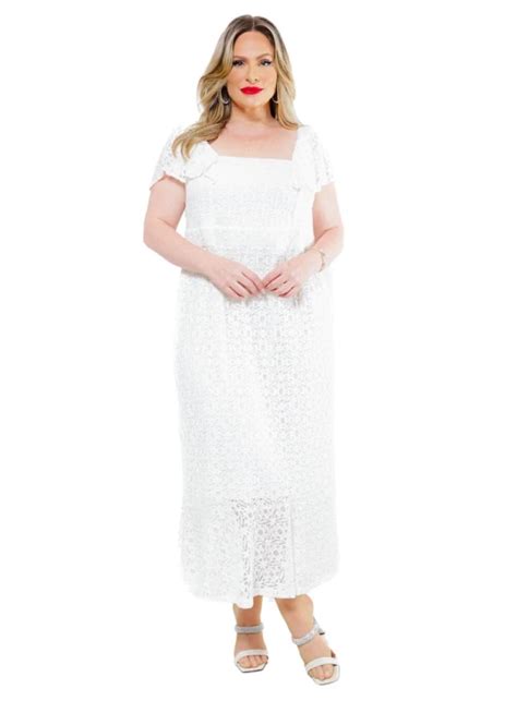 Vestido Longo Plus Size Sereia Manga De Babados Em Renda Elastano