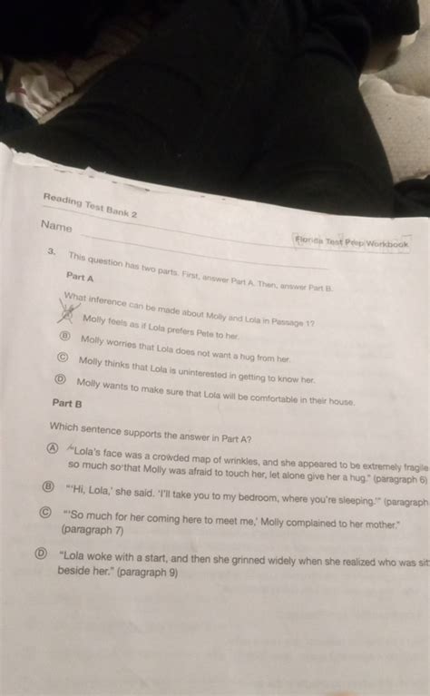 Reading Test Bank 2 Name Florida Test Prep Workbook 3 This Question Has