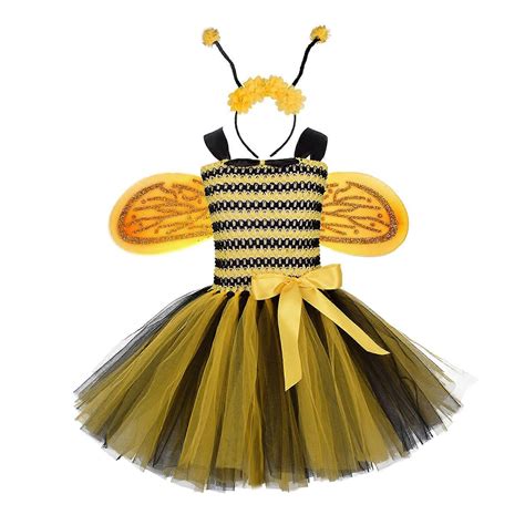 3 Pcs Bee Costume for Kids Girls Bee Ears Headband Angel Wings Tutu
