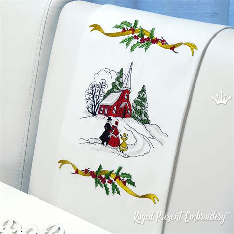 Vintage Christmas Scene Machine Embroidery Designs 4 Sizes Royal