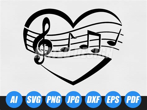 Musical Notes Heart Svg Files Vector Images Silhouette Clip Etsy