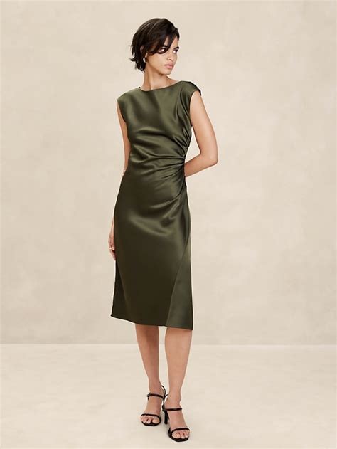 Shirred Side Satin Midi Dress Banana Republic Factory