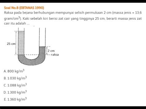 Pembahasan Soal Fluida Statis Menentukan Massa Jenis Zat Pada Pipa U