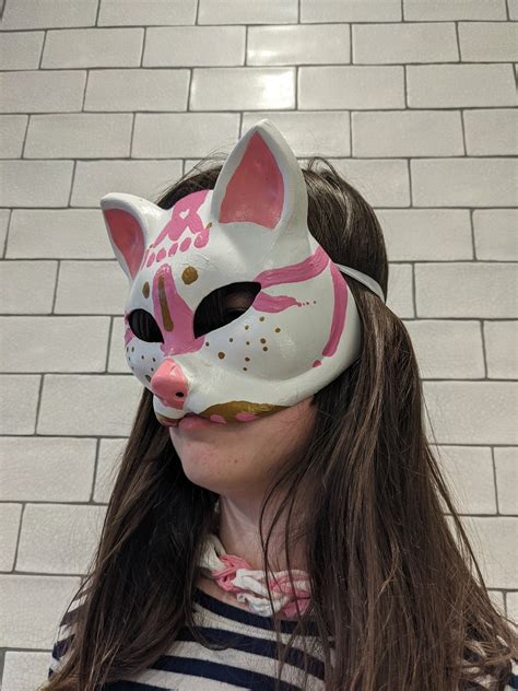 White And Pink Therian Furry Fandom Hand Painted Mask Etsy