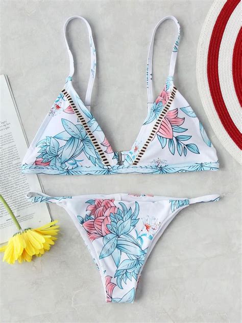 Shop Calico Print Triangle Bikini Set Online Shein Offers Calico Print