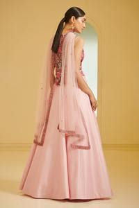 Buy Pink Modal Dupion V Neck Embroidered Gillet And Lehenga Set For