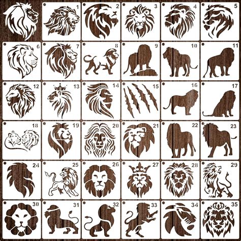 Amazon.com : 35 Pack Lion Stencils for Painting on Wood, Lion Head ...