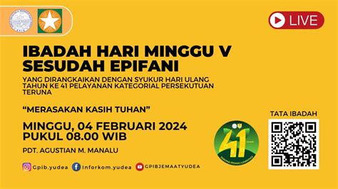 LIVE IBADAH HARI MINGGU V SESUDAH EPIFANI MINGGU 04 FEBRUARI 2024