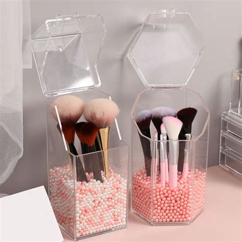 Clear Acrylic Makeup Brush Holder With Lid Dustproof Organizer Storage Case Ebay