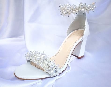 Wedding Shoes For Bride With Pearls Bridal Shoes Block Heel Etsy