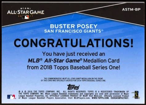 2018 Topps Buster Posey All Star Game Medallion Ebay