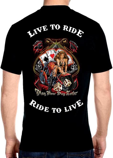 Mens Live To Ride Ride To Live Play Now Pay Later Biker T Shirt