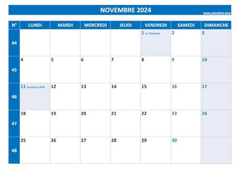 Calendrier novembre et décembre 2024 à imprimer Calendrier best