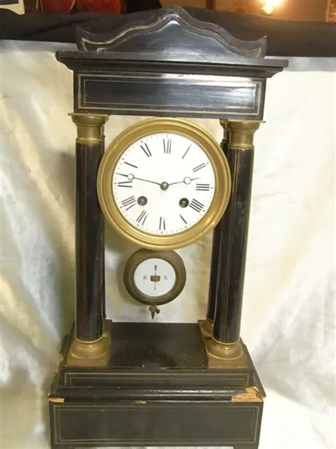 ANCIENNE GRANDE PENDULE Horloge Portique A Colonne Napoleon Iii