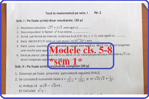 Model Teza Matematica Clasa 7 Sem 1 Cursuri Online