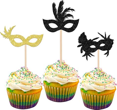 Amazon 24 PCS Masquerade Masks Cupcake Toppers Glitter