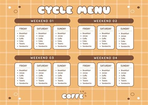 Hand Drawn Cute Coffee Shop Wekends Cycle Menu Menu Template Menu