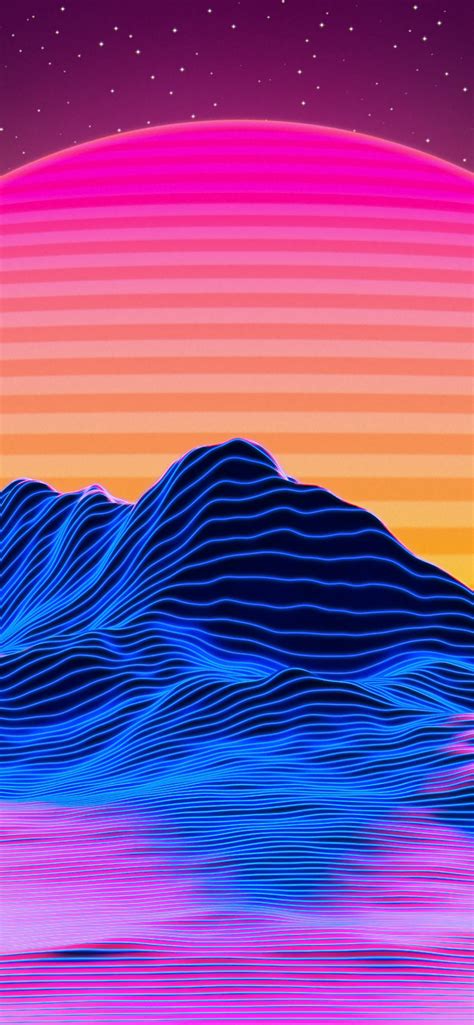 Mountains Wallpaper 4K, RetroWave art, Landscape, Neon