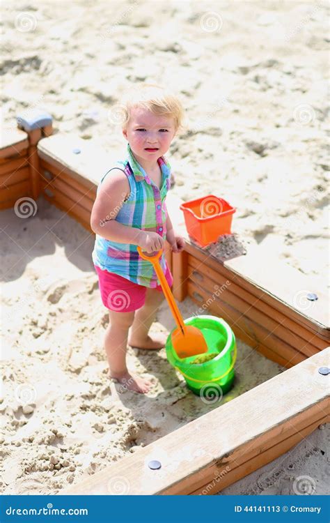 Little Cute Girl Playing In Sandbox Stock Image Image Of Adorable